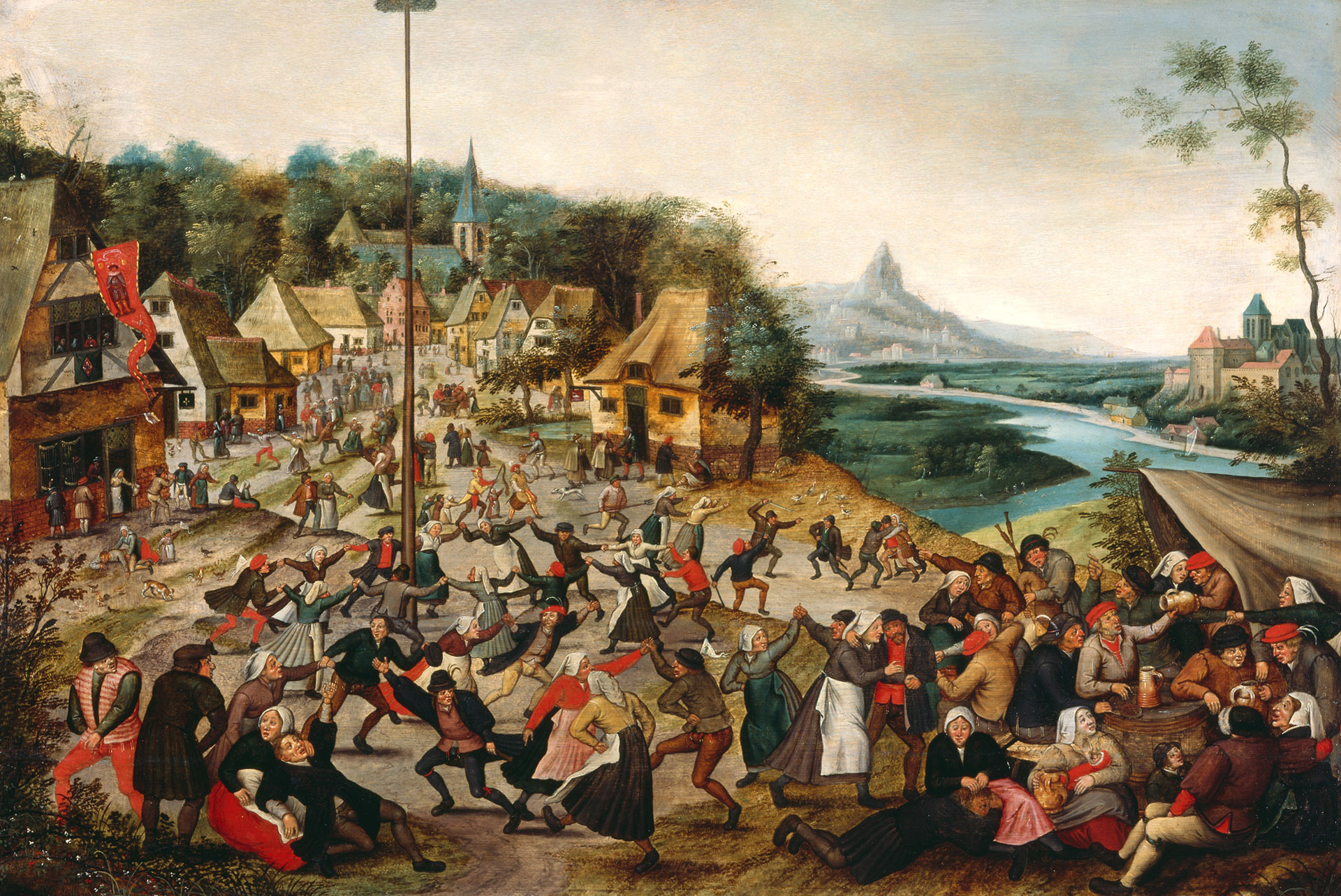 Pieter II Brueghel (Bruxelles, 1564 — Anvers, 1638), Arbre de mai, collections MAH Musée d'Art et d'Histoire, Ville de Genève, exposition Fêtes et Célébrations flamandes, Palais des Beaux-Arts, Lille, 2025, Festival Fiesta, Boombartstic Art Magazine