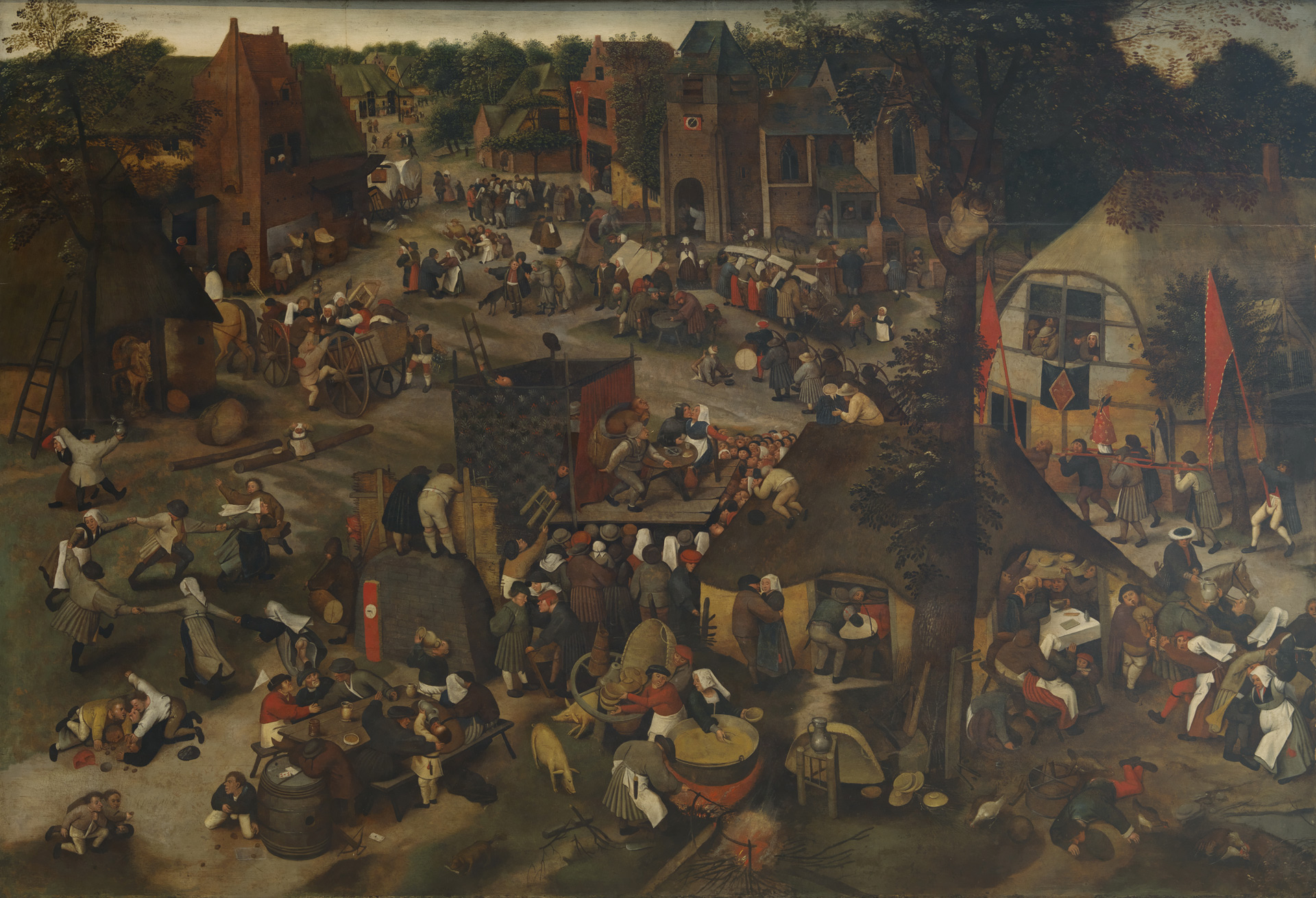 Pierre Brueghel le jeune - ou atelier, Kermesse avec théâtre et procession, Musées Royaux des Beaux-Arts de Belgqiue, Bruxelles, exposition Fêtes et Célébrations flamandes, Palais des Beaux-Arts, Lille, 2025, Festival Fiesta, Boombartstic Art Magazine