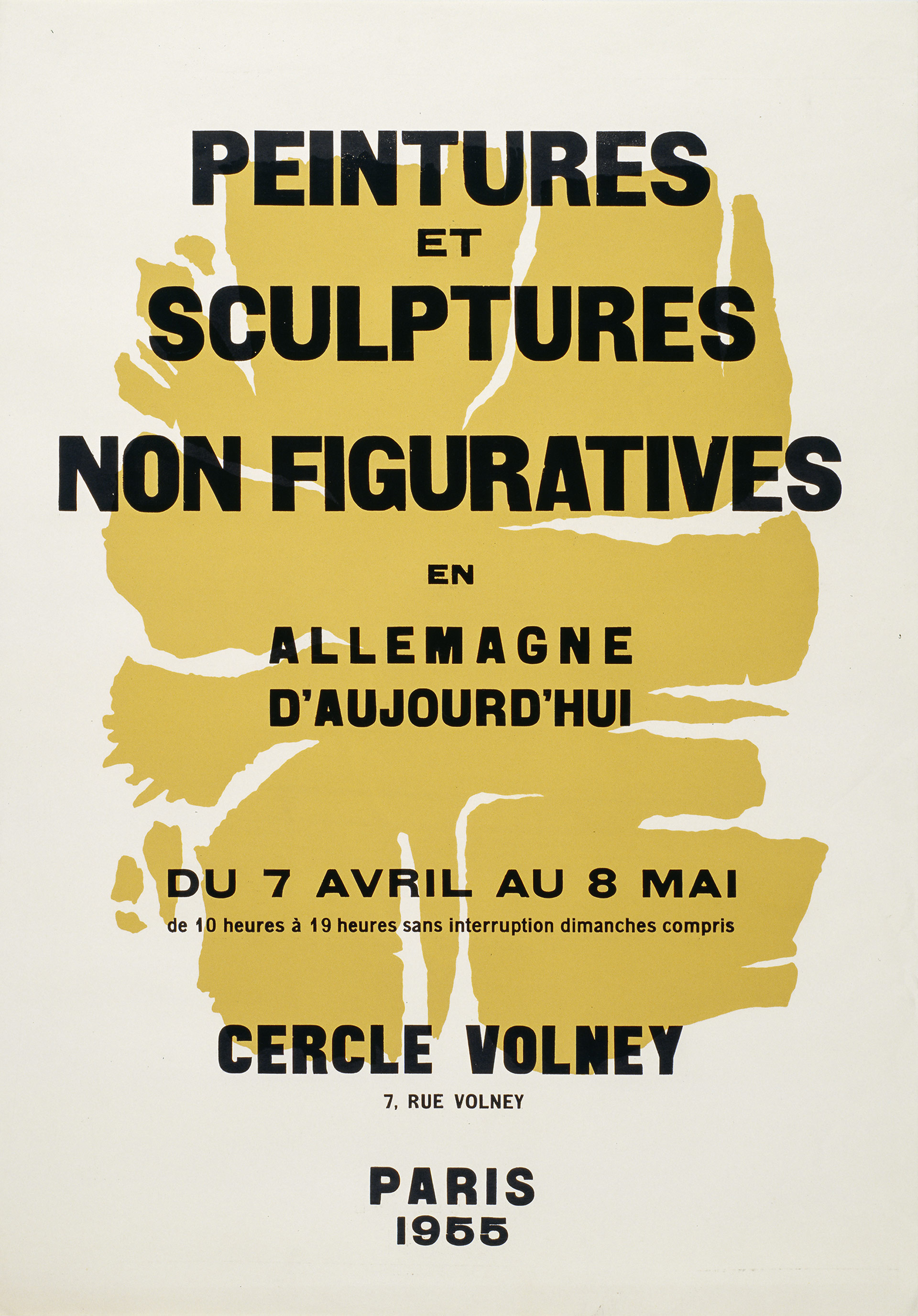 Willi Baumeister, Affiche avec l'image ARU, 1955, papier affiche blanc, 61.2 x 43 cm, Édition inconnue., la police n'a pas été définie par l'artiste. Impression Poldi Domberger, exposition Paris 1955, Les Abstractionnistes allemands au Centre du Modernisme, musée Emil Schumacher, Hagen, 2025, (c) VG Bild-Kunst, Bonn, Boombartstic Art Magazine