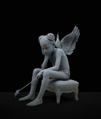 Hans Op de Beeck, Zhai-Liza (Angel) face, 2024, sculpture mixed media, 52 x 59 x 81 cm, exposition Nocturnal Journey, KMSKA, Anvers, 2025, (c) SABAM Belgique 2025, Studio Hans Op de Beeck, Boombartstic Art Magazine
