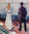 Edvard Munch (1863–1944), Deux êtres humains. Les solitaires, 1906–1908, huile sur toile, collection Musées d'art de Harvard/Musée Busch-Reisinger, Collection Philip et Lynn Straus, exposition Edvard Munch, Angst, Kunstsammlungen Chemnitz, Allemagne, Chemnitz 2025, Capitale européenne de la Culture, (c) photo Président et membres du Harvard College, 2023.551, Boombartstic Art Magazine