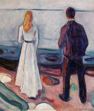 Edvard Munch (1863–1944), Deux êtres humains. Les solitaires, 1906–1908, huile sur toile, collection Musées d'art de Harvard/Musée Busch-Reisinger, Collection Philip et Lynn Straus, exposition Edvard Munch, Angst, Kunstsammlungen Chemnitz, Allemagne, Chemnitz 2025, Capitale européenne de la Culture, (c) photo Président et membres du Harvard College, 2023.551, Boombartstic Art Magazine