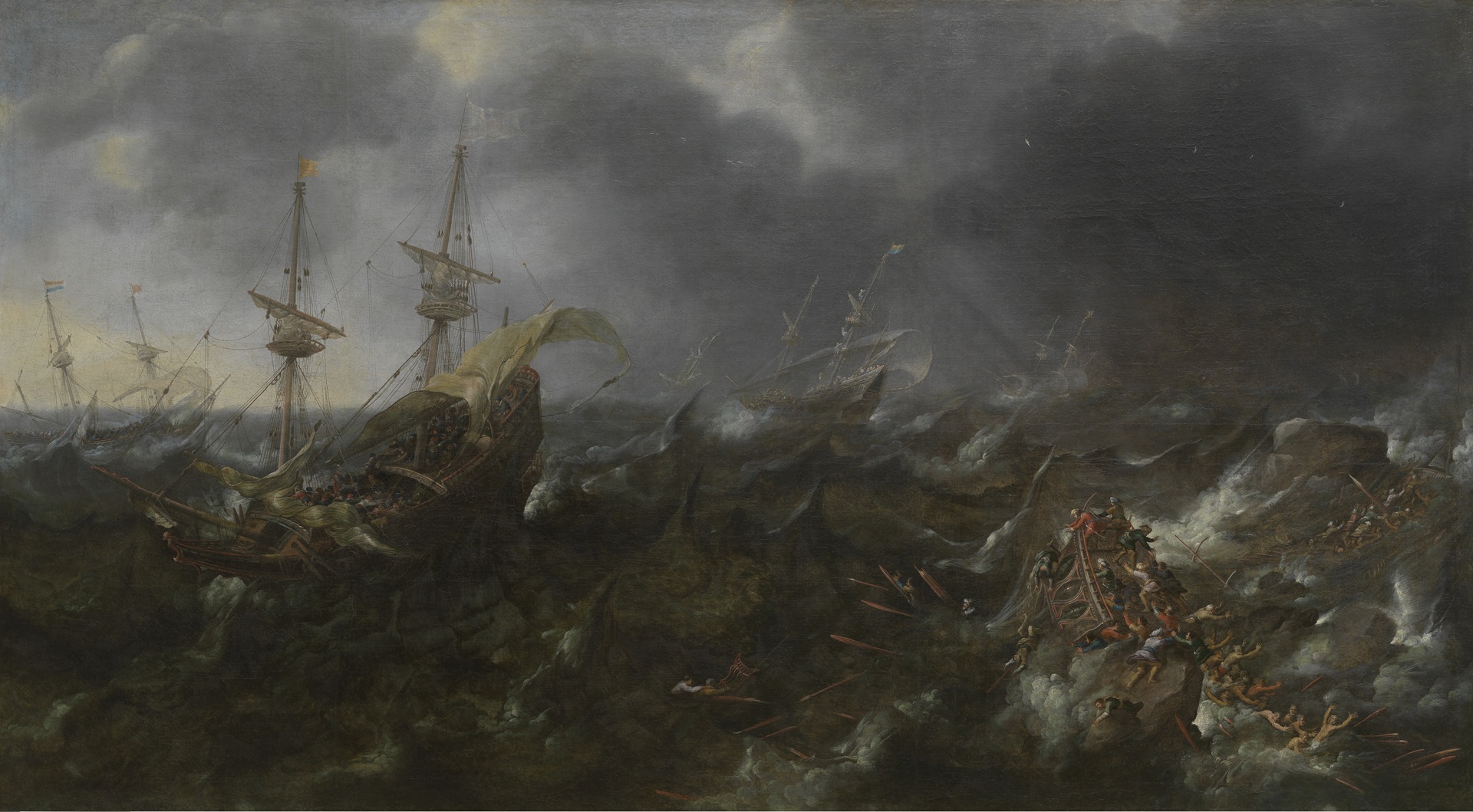 Andries van Eertvelt (1590–1652), Le Combat naval de Lepanto, 1623, huile sur toile, collection MSK Gent, exposition Stephan Vanfleteren, Transcripts of a Sea, MSK Gand, 2025, (c) photo courtesy MSK Gand, Boombartstic Art Magazine
