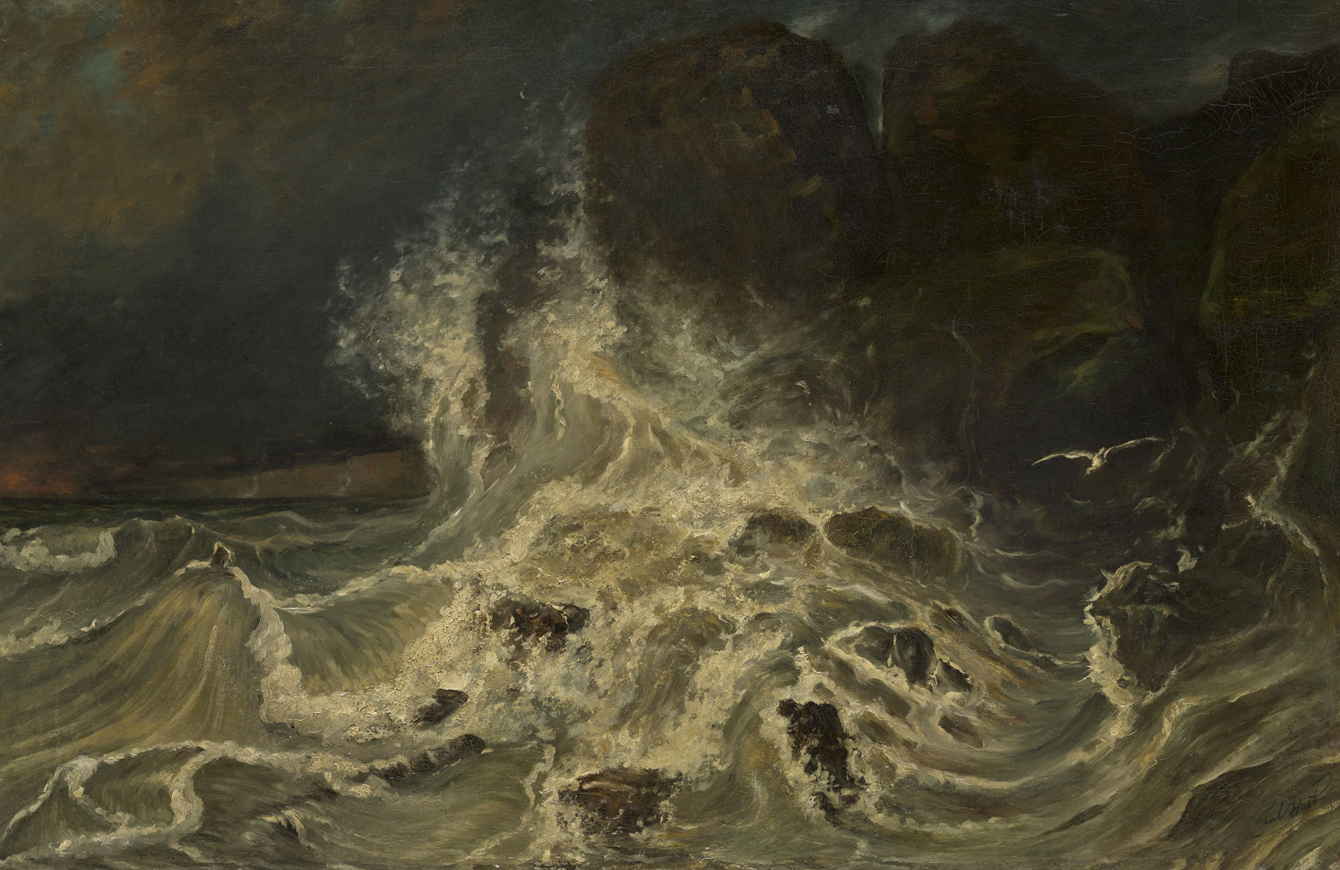 Paul Huet (1803–1869), Les Brisants à la pointe de Granville, vers 1833, huile sur toile, Paris, Musée du Louvre, Département des Peintures, exposition Stephan Vanfleteren, Transcripts of a Sea, MSK, Gand, 2025, (c) photo courtesy MSK Gand, Boombartstic Art Magazine