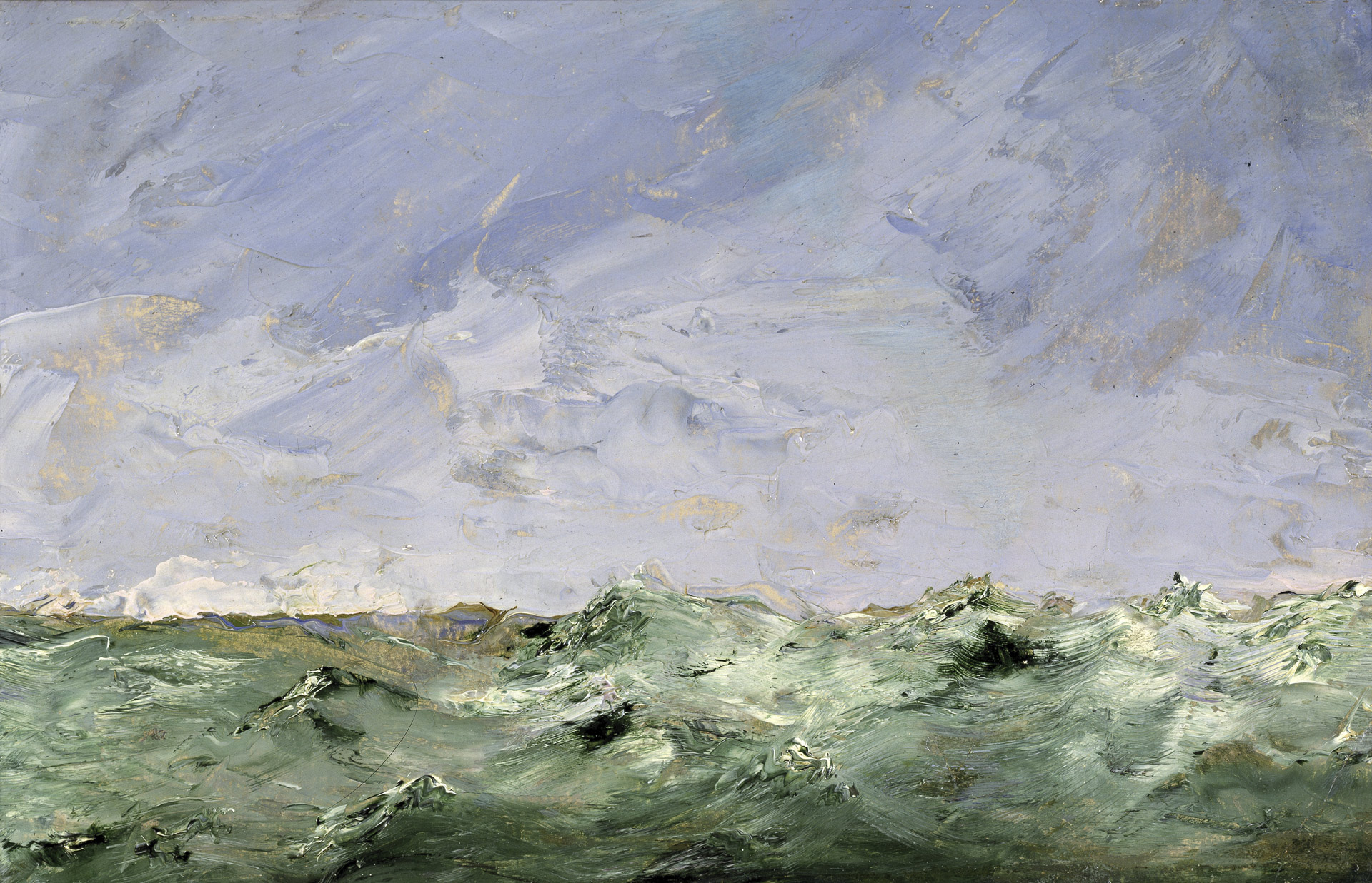 August Strindberg (1849–1912), De l’eau, Dalarö, 1892, huile sur toile, Stockholm, Nationalmuseum, exposition Stephan Vanfleteren, Transcripts of a Sea, MSK, Gand, 2025, (c) photo courtesy MSK Gand, Boombartstic Art Magazine