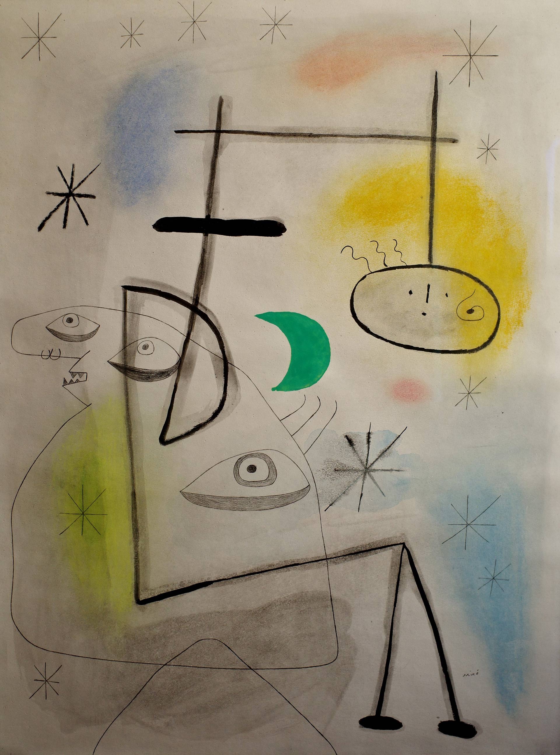 BRAFA 2026, Galerie Boulakia, Joan Miró (Barcelona 1893-1983 Palma), Des figures devant la lune, 1942, Pastel, gouache, lavis, pinceau, encre et crayon sur papier, 64.5 x 48.5 cm, signé Joan Miró', (c) photo courtesy Galerie Boulakia, Boombartstic Art Magazine