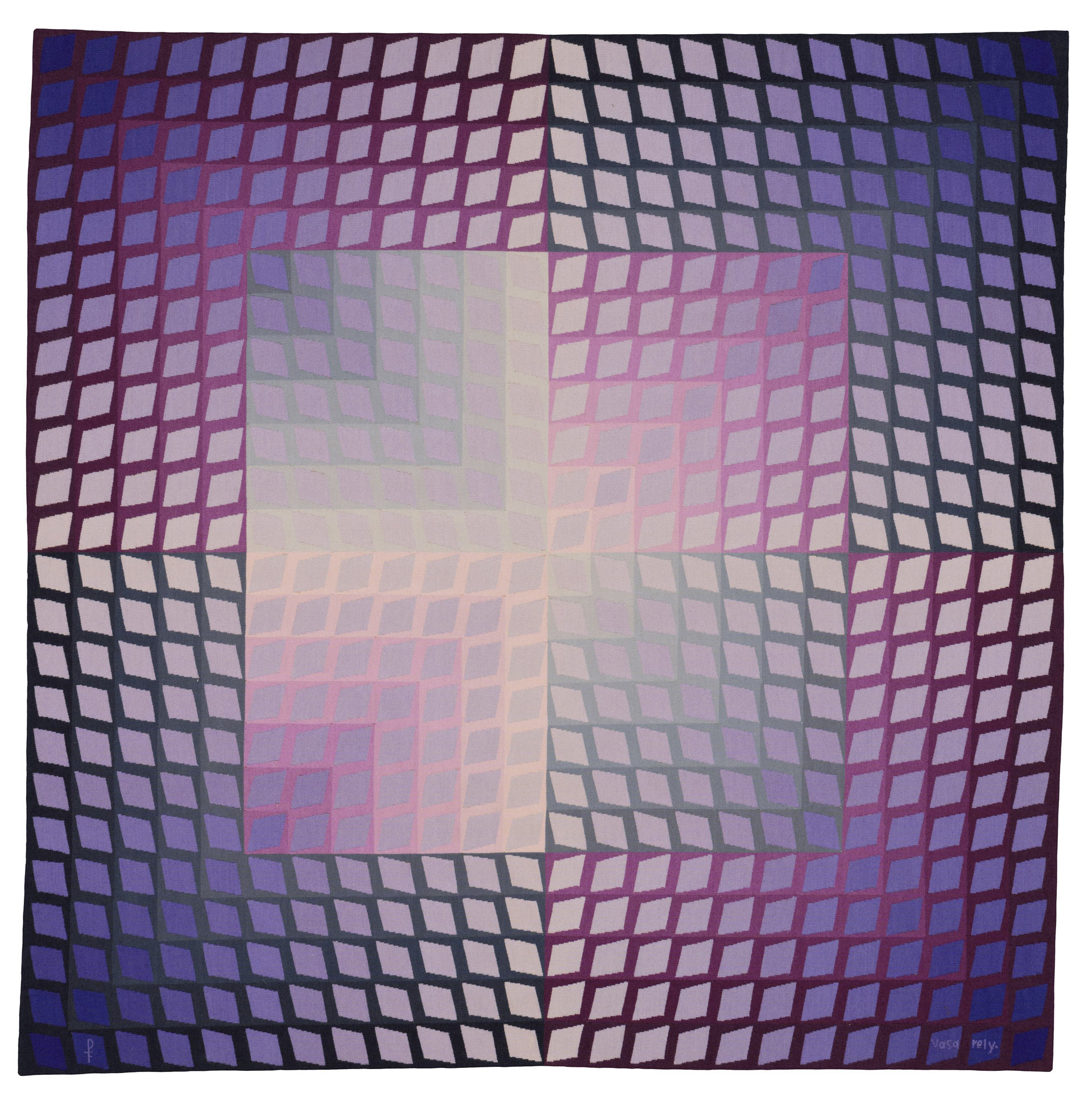 BRAFA 2026, De Wit Fine Tapestries, Victor Vasarely (Hongrie 1906-1997 Paris), WA-4, vers 1970, Laine, 156 x 156 cm, Signée en bas à droite Aubusson, atelier Pinton (Monogramme en bas à gauche), Édition 1/6, (c) photo courtesy De Wit Fine Tapestries, Boombartstic Art Magazine