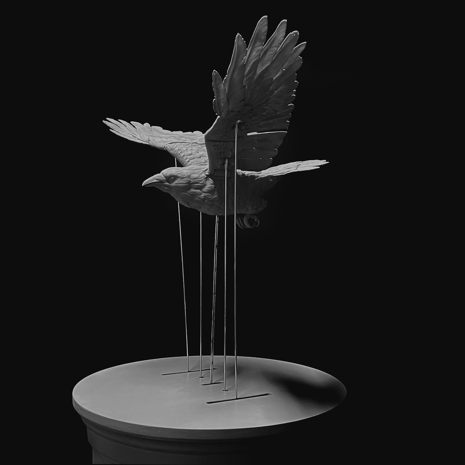 BRAFA 2026, Almine Rech, Hans Op de Beeck (Turnhout, 1969), Crow, 2025, MDF, métal, polyamide, revêtement et bronze, H 160 x L 80 x P 56 cm - Poids 39 kg, Édition de 5 exemplaires + 2 épreuves d'artiste, Provenance : Atelier de l'artiste, (c) photo courtesy Almine Rech, Boombartstic Art Magazine