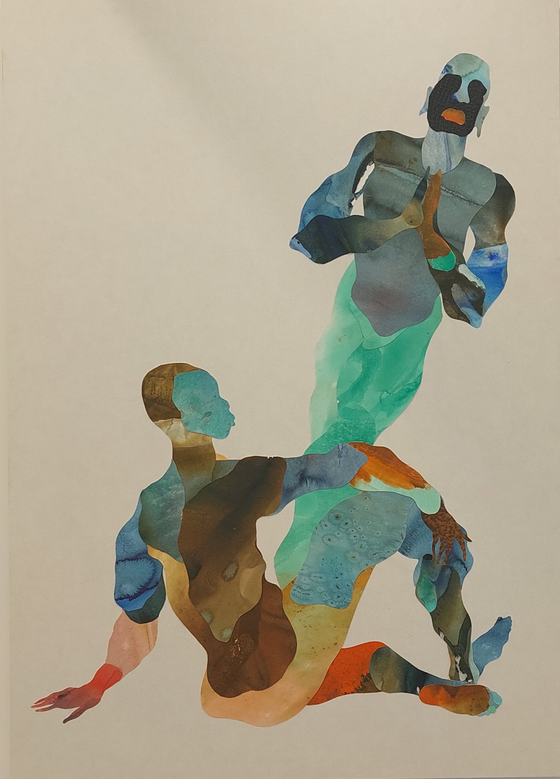 Ousmane Bâ, Un Instant avant le Satori, 2025, panneau de bois, matériaux : Sumi, pigments japonais sur washi, collage et peinture., 70 x 100 cm, exposition Afrikoyo-e, Gallery 41, Bruxelles, 2026, (c) courtesy Gallery 41, (c) photo Eric Mabille, Boombartstic Art Magazine