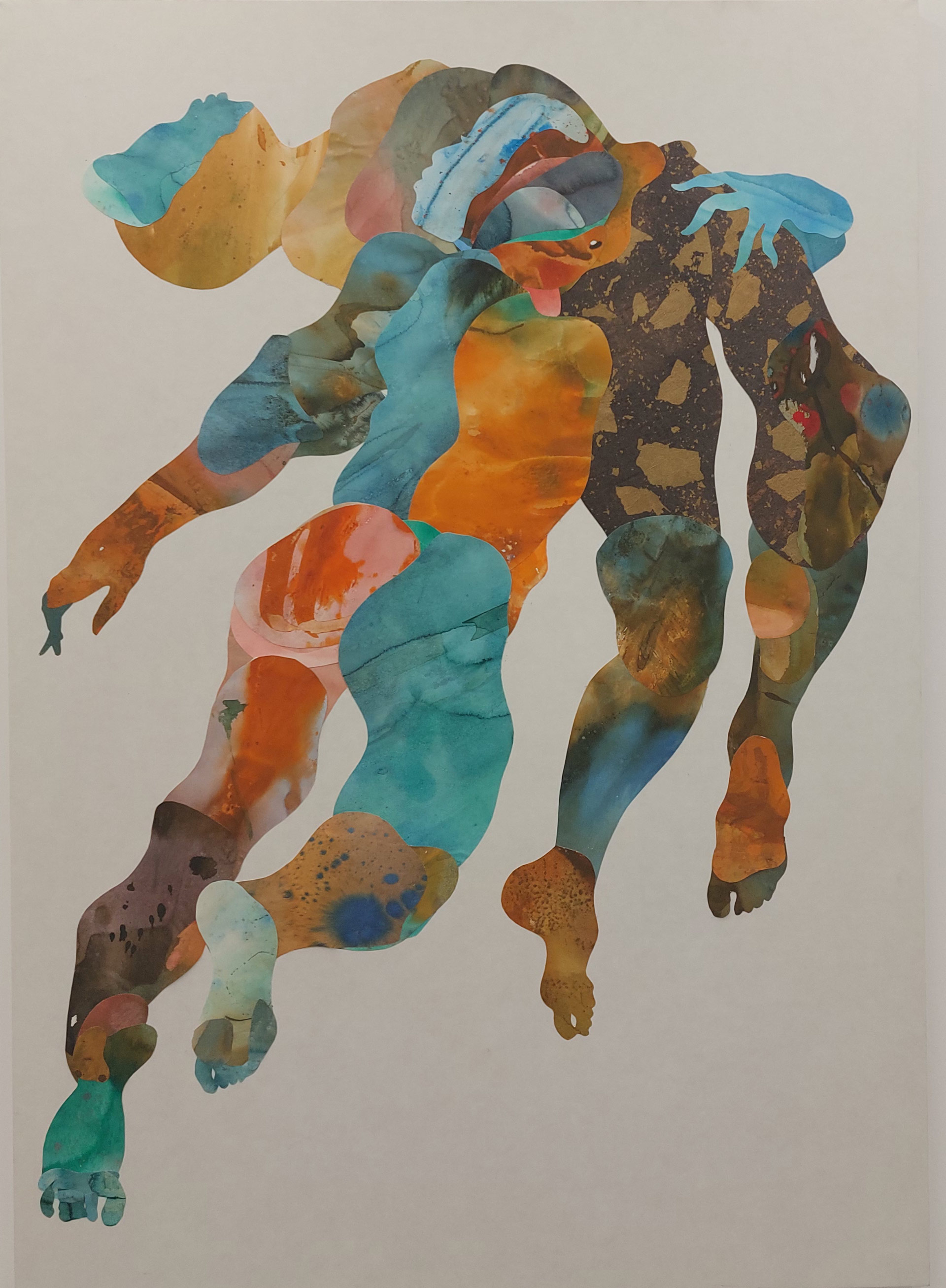 Ousmane Bâ, Naissance d'une étoile antigravitationnelle, 2025, Panneau de bois, Matière Sumi, pigment japonais sur washi (pigment japonais) Collage et peinture, 146 x 100 cm, exposition Afrikoyo e, Gallery 41, Bruxelles, 2026, (c) courtesy Gallery 41, (c) photo Eric Mabille, Boombartstic Art Magazine