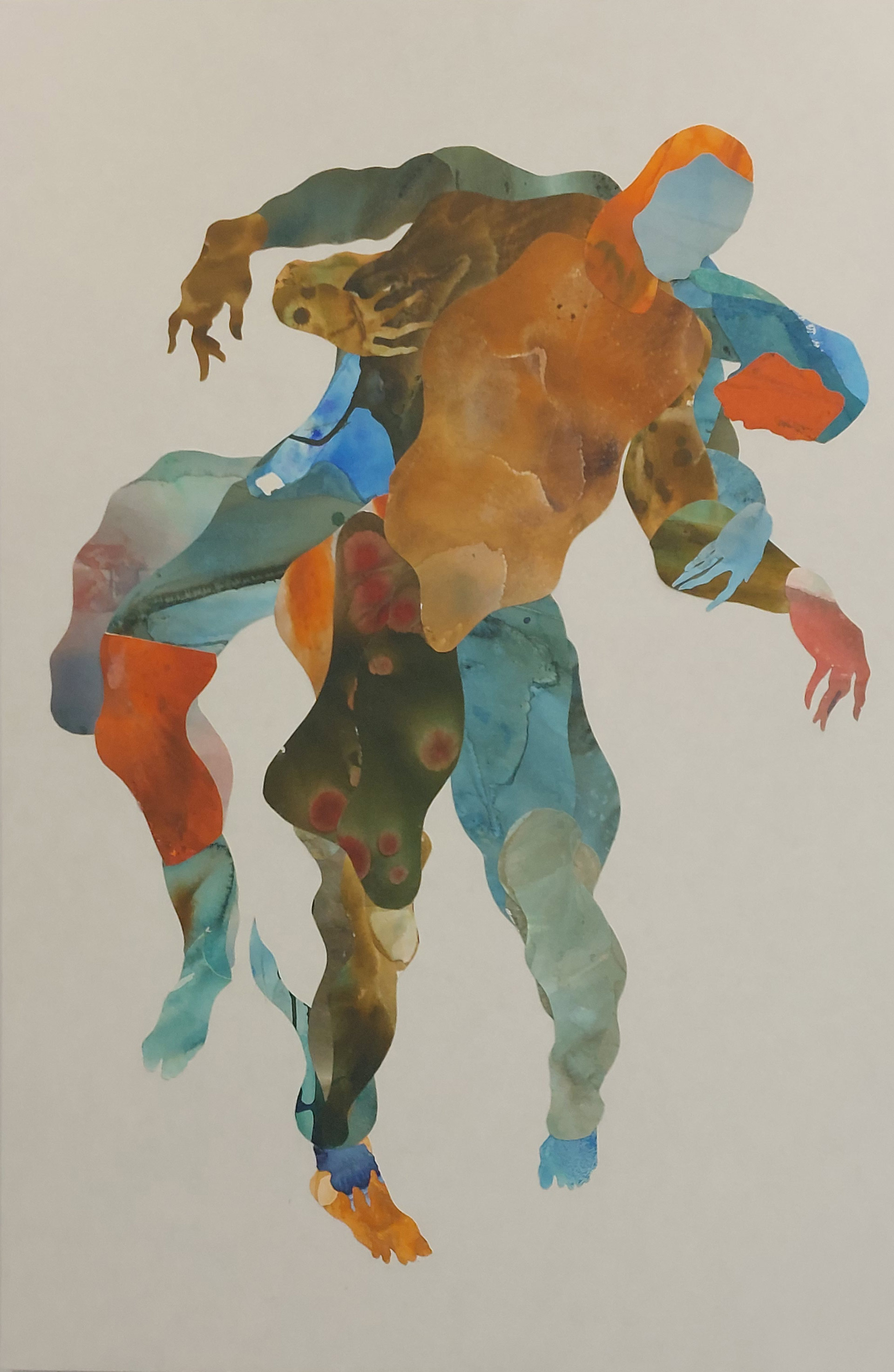 Ousmane Bâ, Les Gardiens du Seuil, 2025, panneau de bois, matière : Sumi, pigment japonais sur washi (pigment japonais) Collage et peinture, 70 x 100 cm, exposition Afrikoyo-e, Gallery 41, Bruxelles, 2026, (c) courtesy Gallery 41, (c) photo Eric Mabille, Boombartstic Art Magazine