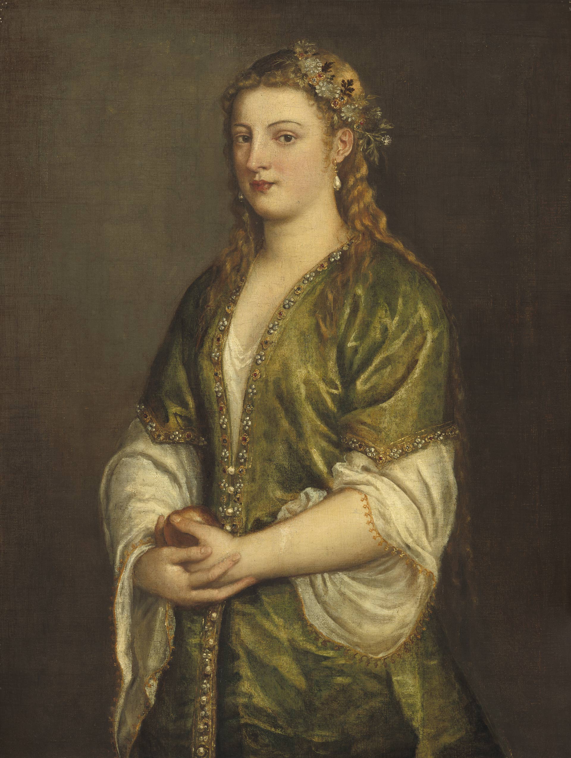 Tiziano Vecellio, dit Titien, Femme tenant une pomme, ca. 1550-1555, exposition Bellezza e Bruttezza, BOZAR, Bruxelles, 2026, (c) National Gallery of Art, Washington DC, (c) photo courtesy BOZAR, Boombartstic Art Magazine