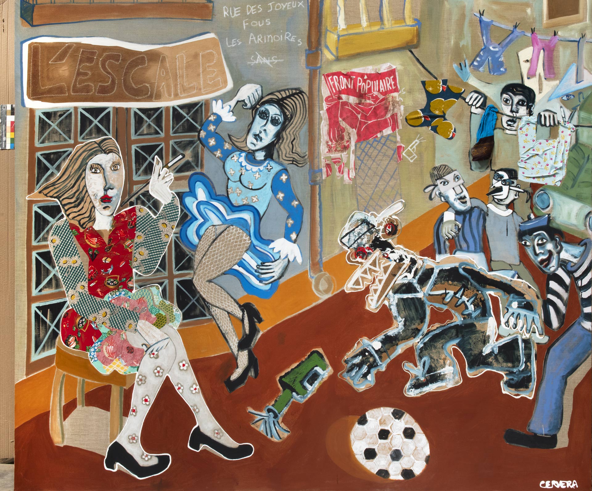 André Cervera, La Rue des Fous, 2024, acrylique et technique mixte sur toile de lin, 180 x 210 cm, exposition Carambolages, Musée Paul Valéry, Sète, France, (c) ADAGP, Paris, 2026, (c) photo Pierre Schwartz, Agenda Boombartstic mai 2026 - Fais-toi Belle | Beau