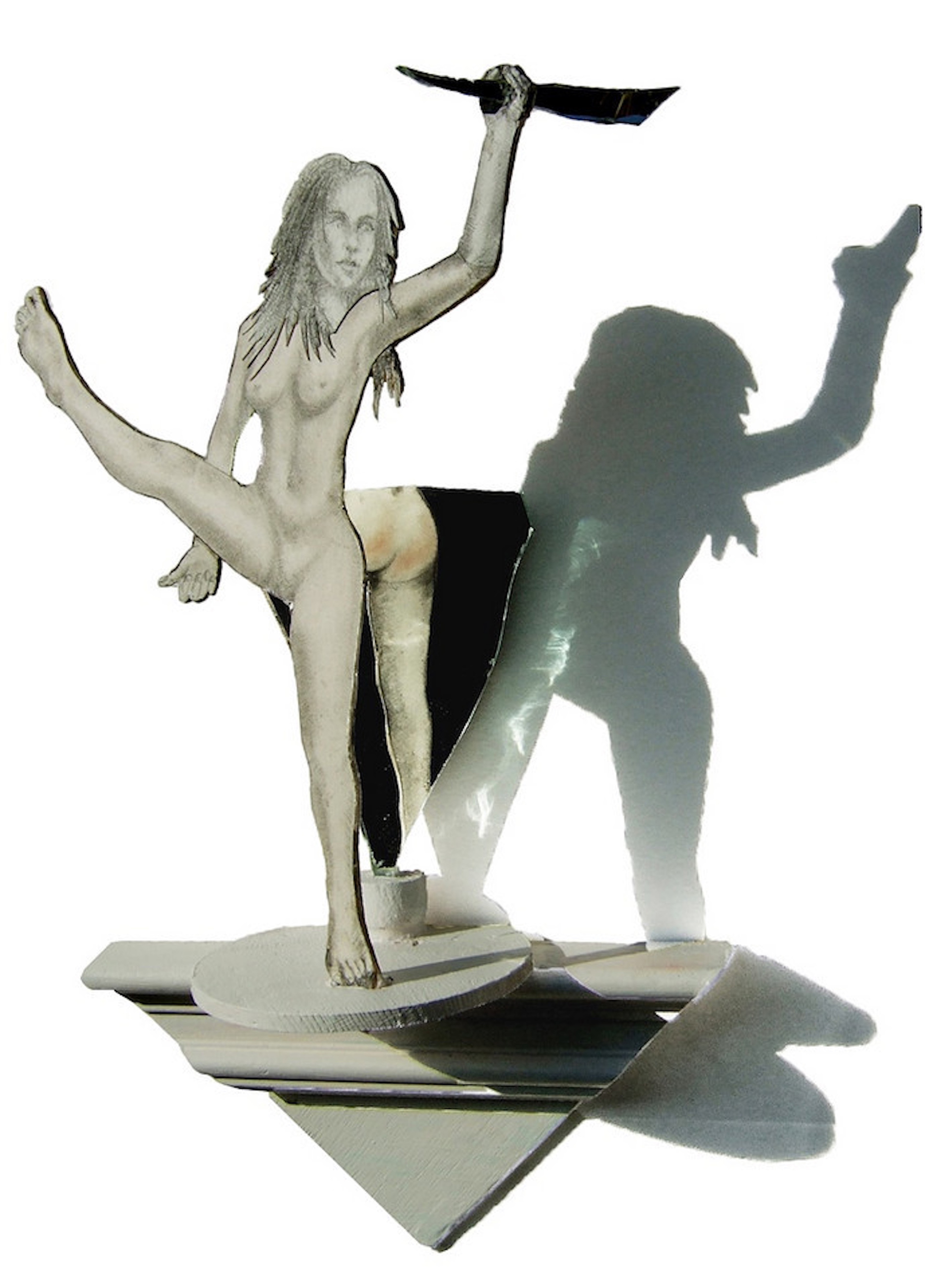 Martial Raysse, La surface des Eaux, 2009, Graphite, aquarelle, papier, bois et miroir, 40 x 22 x 11 cm, Collection Fonds de Dotation Martial Raysse, exposition D'Une Flèche mon Cœur percé, Musée Magnelli, musée de la céramique, Vallauris, France, (c) ADAGP, Paris, 2026, agenda Boombartstic mai 2026 - Fais-toi belle | beau,