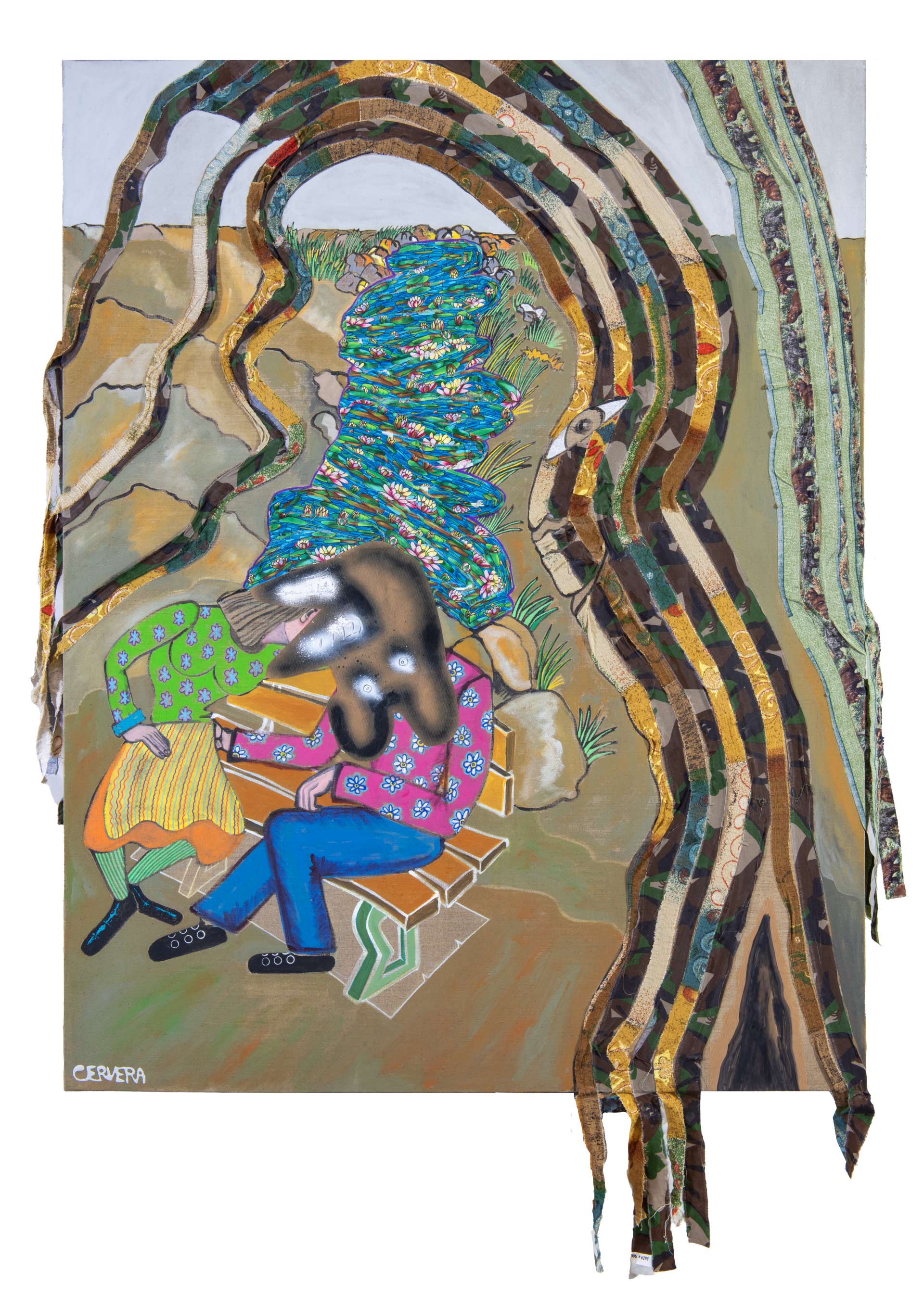 André Cervera, Les Bancs publics, 2025, acrylique et technique mixte sur toile de lin, 146 x 114 cm, exposition Carambolages, Musée Paul Valéry, Sète, France, 2026, (c) ADAGP, Paris, 2026, (c) photo Pierre Schwartz, Boombartstic Art Magazine