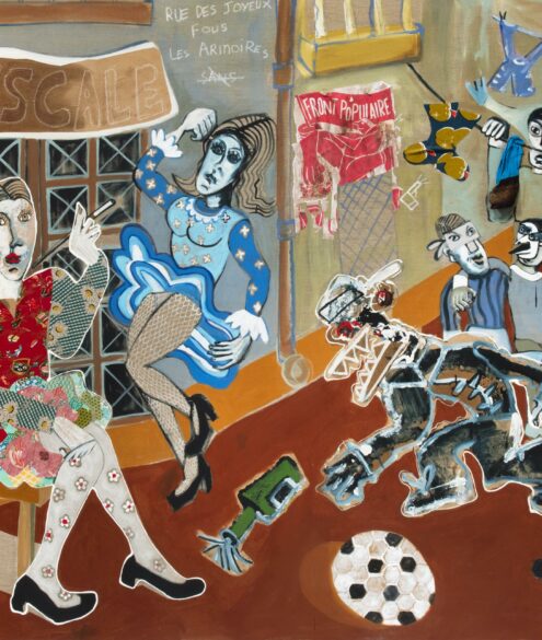 André Cervera, La Rue des fous, 2024, acrylique et technique mixte sur toile de lin, 180 x 210 cm, exposition Carambolages, Musée Paul Valéry, Sète, France, 2026, (c) ADAGP, Paris, 2026, (c) photo Pierre Schwartz, Boombartstic Art Magazine