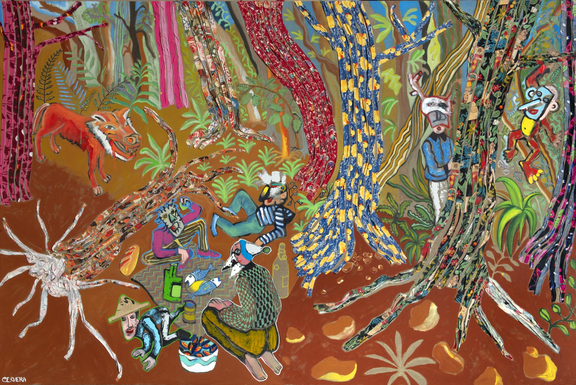 André Cervera, La Forêt imprévisible, 2025, acrylique et technique mixte sur toile de lin, 200 x 300 cm, exposition Carambolages, Musée Paul Valéry, Sète, France, 2026, (c) ADAGP, Paris, 2026, (c) photo Pierre Schwartz, Boombartstic Art Magazine