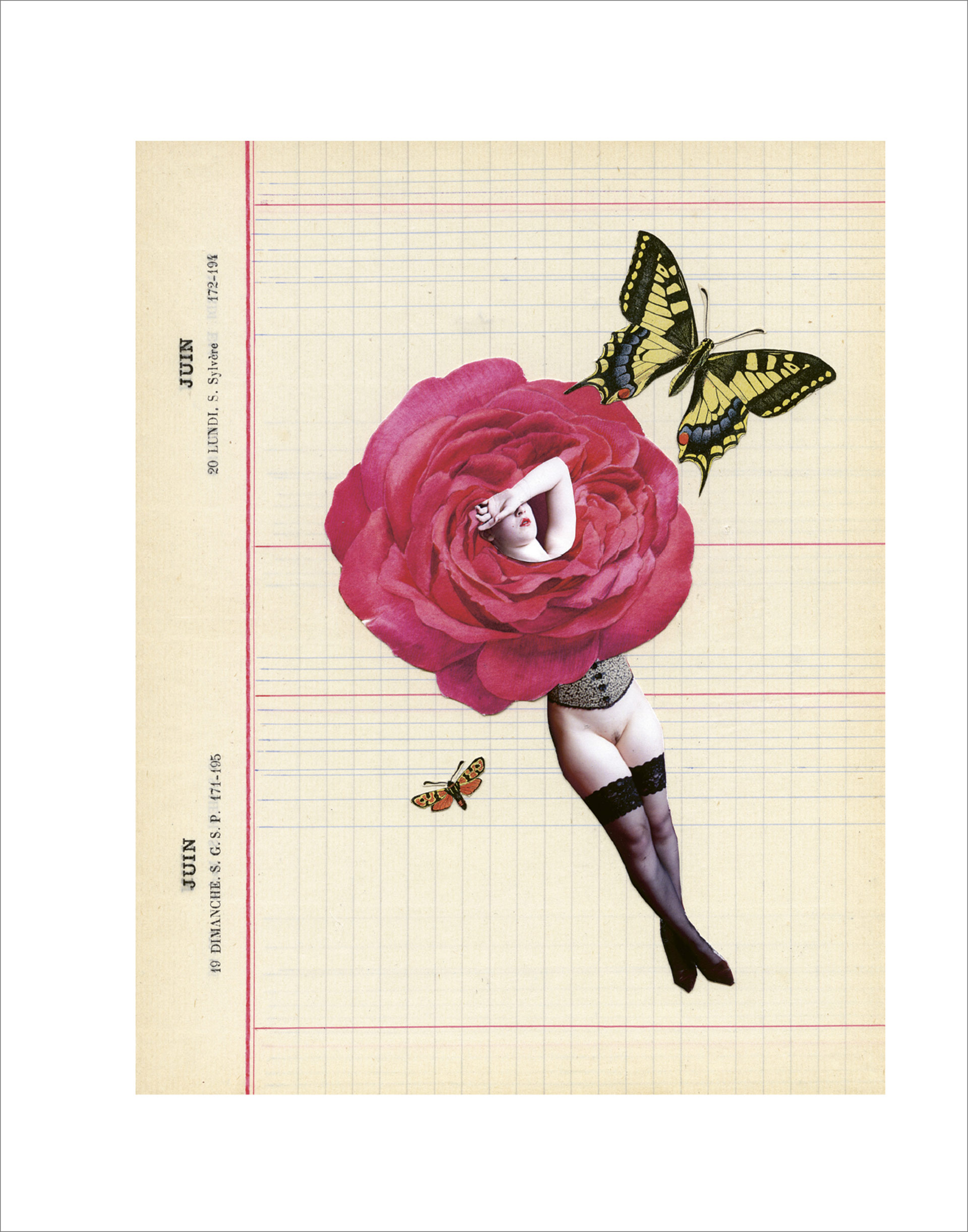Nathalie Amand, Le Carnet rose, 14-x-11 cm, photo-collage, illustration du livre Le Carnet Rose avec des textes de Jacques Sojcher, exposition La Botanique, Le Salon d'Art, Bruxelles, 2026, (c) Nathalie Amand, courtesy Le Salon d'Art, Boombartstic Art Magazine